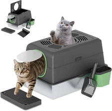 Extra Large Enclosed Stainless Steel Cat Litter Box Enclosure with Lid&Waste Bin