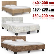 Bettrahmen Bettgestell Doppelbett Holz Bett Handgewebt Echtes Rattan 140×200 cm