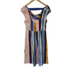 Anthropologie Plenty by Tracy Reece Dress Silk 6 Striped Draped Cowl Abstract