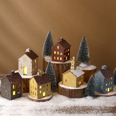 Yalikop 18pcs Easter Village Houses Wooden 12cm/4.7inch, Multicolor 