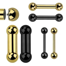 Internal Threaded PVD Plated Straight Barbell Tongue Ring 12G to 00G Sold Each