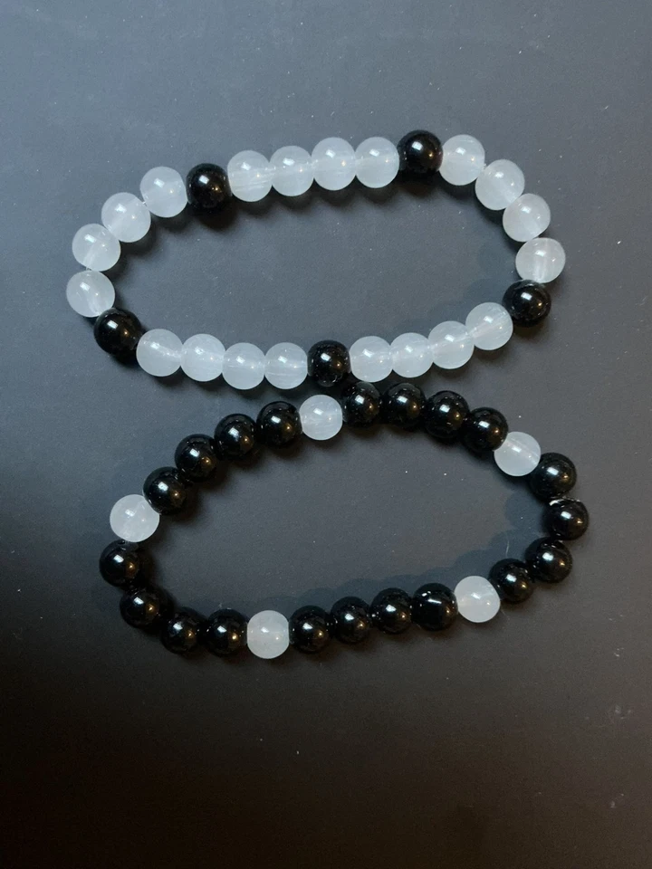 Set Freundschaftsarmband schwarz weiß , Yin Yang  Armband 
