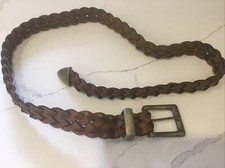 Vintage Brown Leather Belt Women s Braided Woven Brass Buckle 39 1/2 Inches