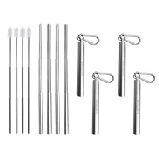 Collapsible Straws Stainless Steel Metal Sliver Color (4 Pack)