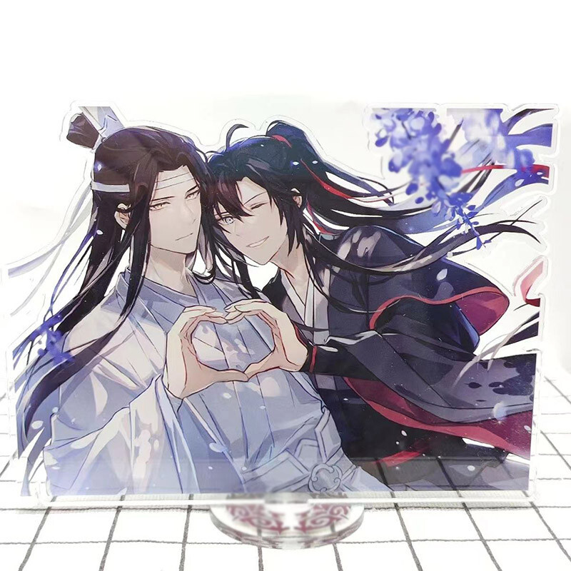 HJYZY Grootmeester van demonische teelt armband LAN Wangji Figuur Stand Decoratie Mo Dao Zu Shi Bladwijzer Acryl Sleutelhangers Aime Badge Sets met Stickers 17 Stuks