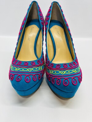 Gianni Bini Alexis Stiletto Heels 8 M Rhinestones and Roping Capri Blue SEE Desc