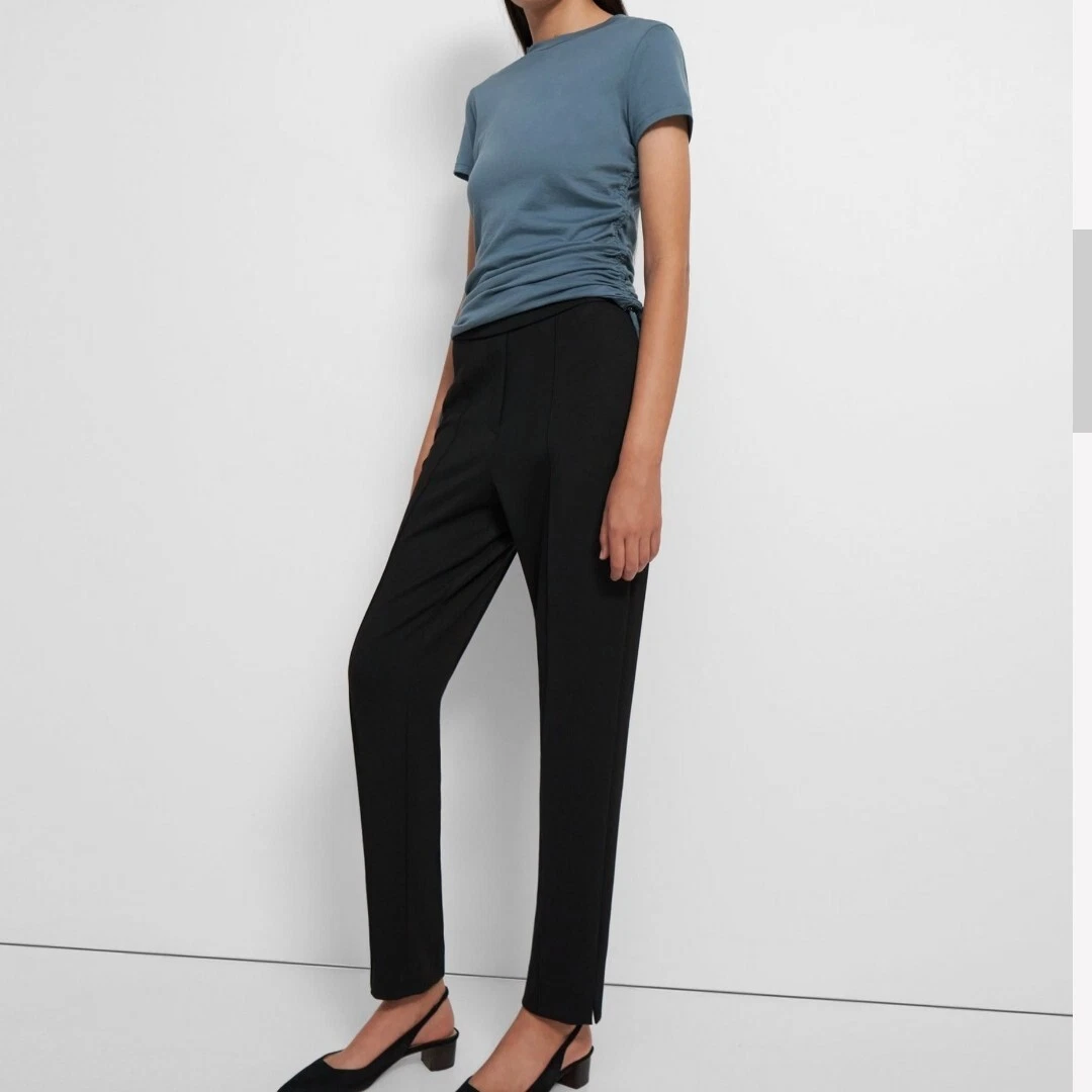 Theory Black Stretch Pull on Elastic Waistband Dress Pants Slim
