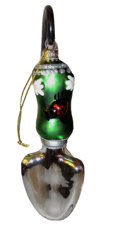 Garden Spade Shovel Glass Ornament Trowel Ladybug Gardening Cottage Gardener 4"