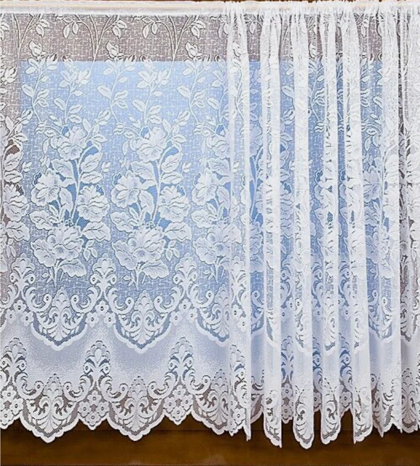 ANKARA THICK WHITE FLORAL LACE NET CURTAIN - SOLD BY WIDTH -PRIVACY-FREE POSTAGE - Image 2 of 3