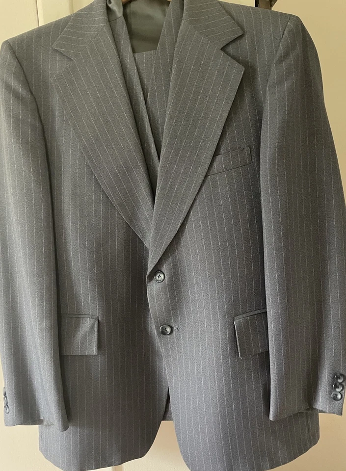 Traje vintage a rayas Warren Sewell 3 piezas para hombre 40 Foto 4 de 4