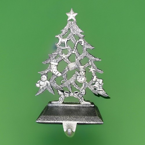 7" Metal Christmas Tree Shape Stocking Hanger Modern Mid Century Gray Metal - Picture 3 of 5