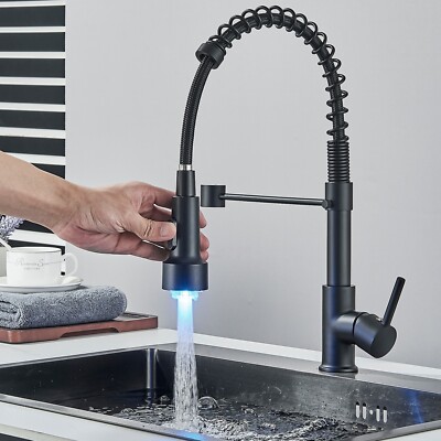 Single Handle LED Pull Down Sprayer Kitchen Faucet With Advanced Spray 1 Hole Kitchen Sink Faucets In Brushed Nickel B C002n Led