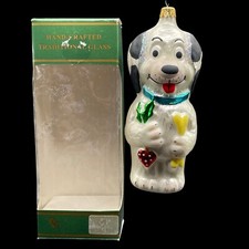 Kurt S Adler Blown Glass Ornament White Black Glitter Puppy Dog Bone Vintage IOB