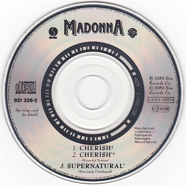 MADONNA CD Cherish 3" Gatefold Card Sleeve UK 1989 EXTENDED 3 Trk. MINT / MINT Foto 4 de 4