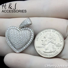 MEN WOMEN 925 STERLING SILVER ICY BLING CZ 3D DOUBLE HEART SHAPE PENDANT*ASP341