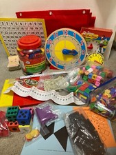 Homeschool Math Manipulatives Lot Geometry, Pattern Blocks, Clock, Multilinks