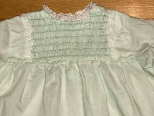 VTG Polly Flinders Smocked Lace Ruffle Long Sleeve Green Dress 24 months