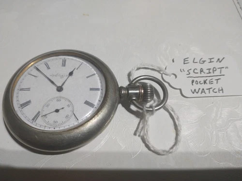 Antique Elgin Script Pocket Watch Circa 1904 Winder at 3 O'clock Working
