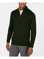 CLUB ROOM Men Ivy League Green Merino Wool Blend 1/4 Zip Pullover Sweater Medium
