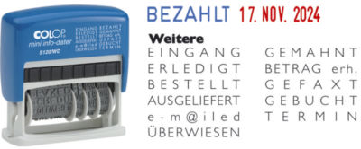 COLOP Mini-Dater Wortbandstempel Datumstempel mit 12 Texten Zwölf-Zweckstempel 