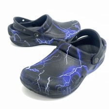 black and blue lightning crocs