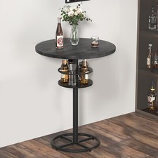 Round Bar Table with Wine Bottle Rack Counter Height Dining Kitchen Pub Table