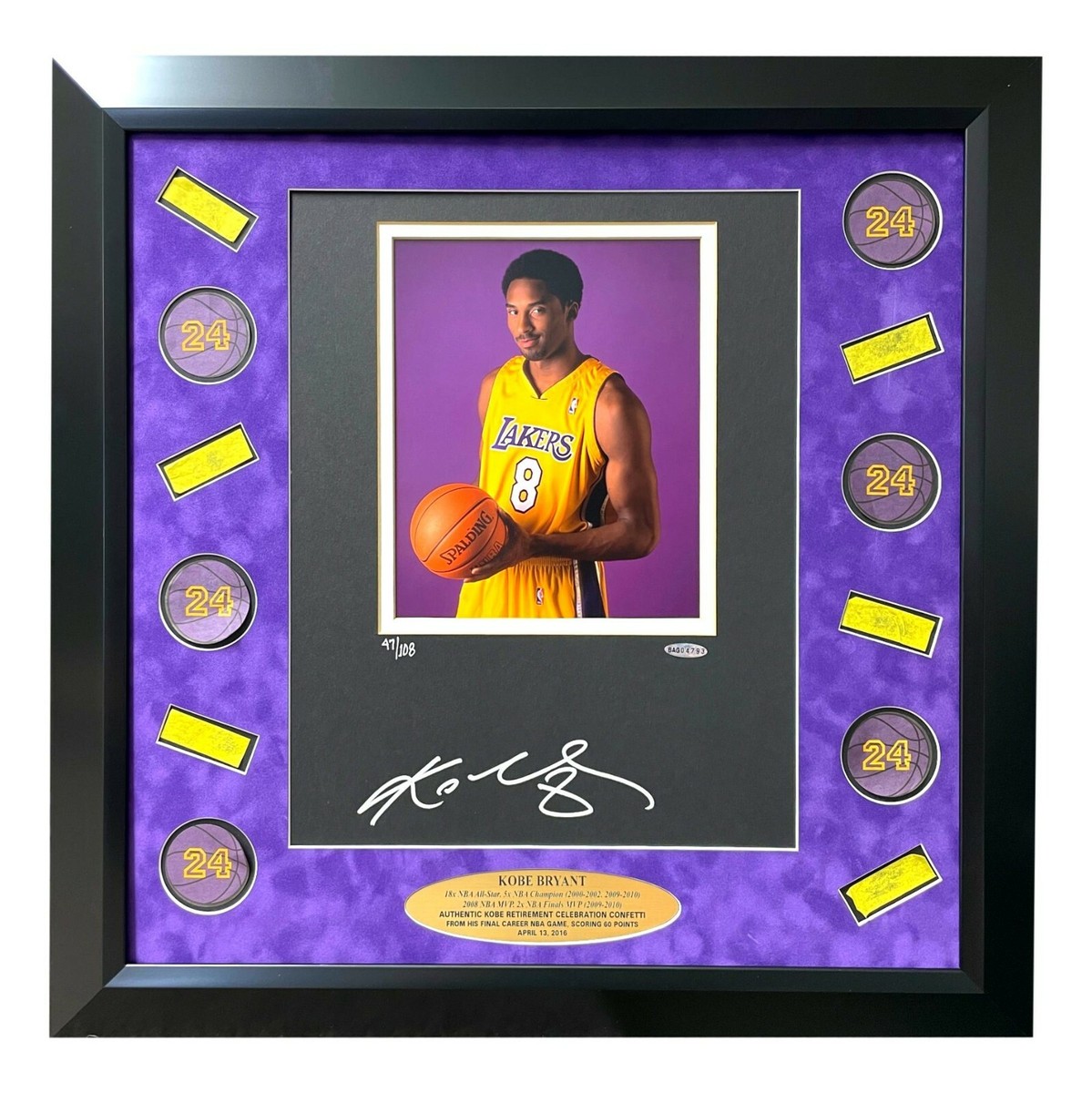 Kobe Bryant Autographed Final Lakers Game Used Confetti Framed