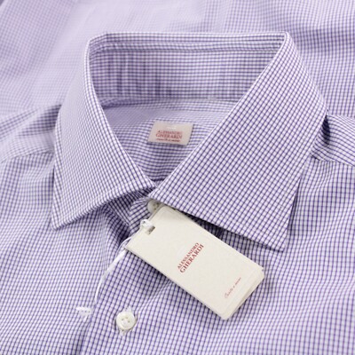 Alessandro Gherardi NWT Dress Shirt Size 16 41 Purple Plaid 100% Cotton