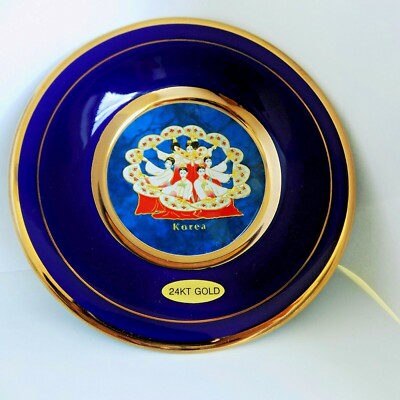Kobaltblauer Porzellan Schnitzteller, 24 kt Goldrand, mit Ständer