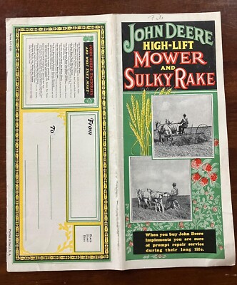 SCARCE! 1928 John Deere High Lift Mower and Sulky Rake 16 pp ORIGINAL WOW!