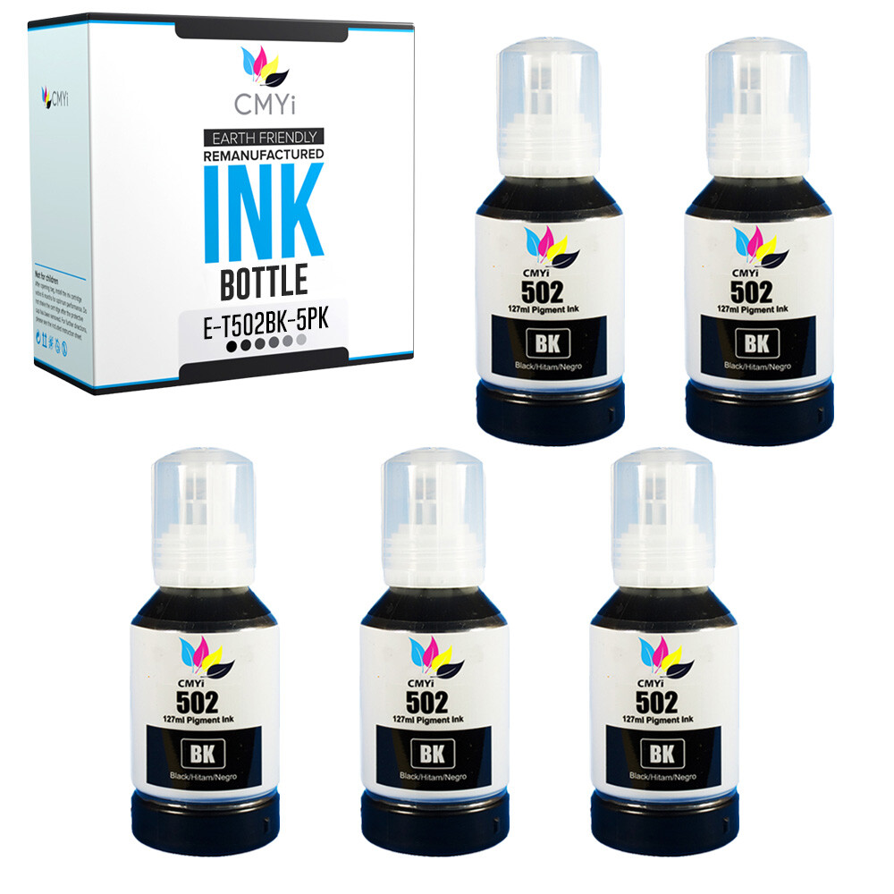 5 PK Black Ink Bottle Refill for Epson 502 Ecotank Expression Ultra High Yield