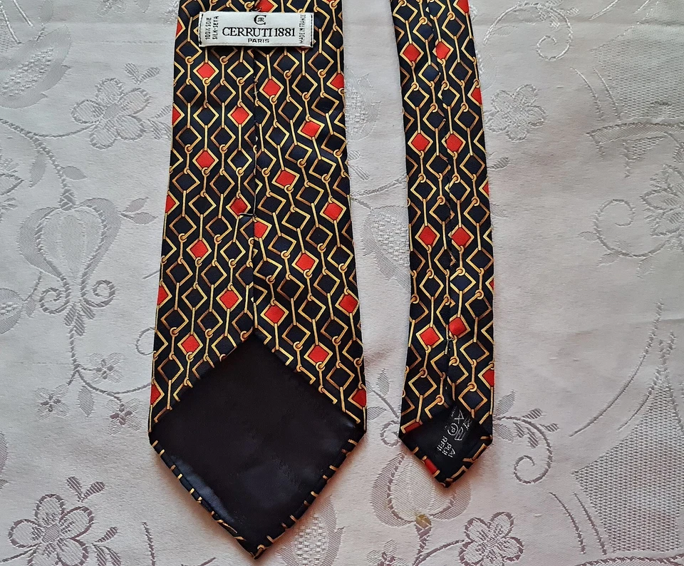 Corbata de cuello vintage auténtica Francia Cerruti 1881 París joyería arte seda para hombre Foto 3 de 4