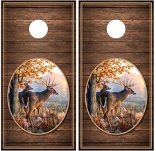 Whitetail Buck Deer Scenery Wood Background Cornhole Board Decal Wrap Wraps