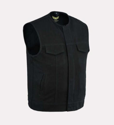 Leatherick Herren schwere Denim Biker Weste atmungsaktiv innen MC Reitwesten