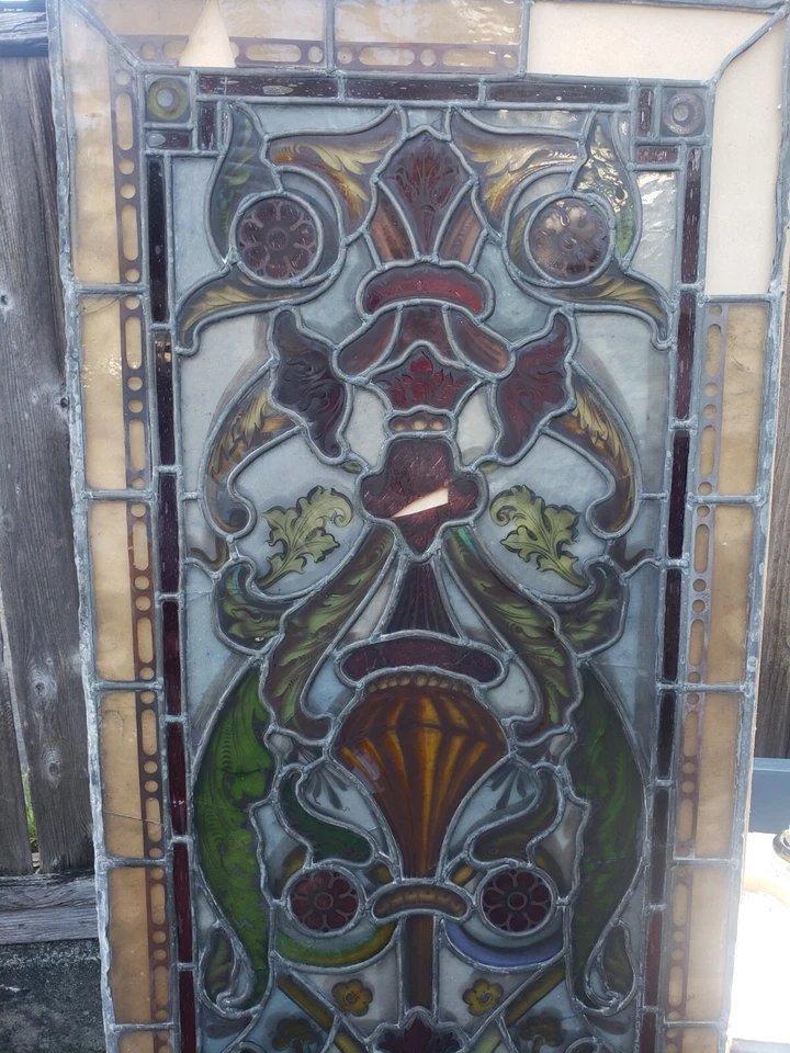 Антикварная оконная панель из витражного стекла размер около 0,60 в высоту X 24 в ширину каждая - Изображение 2 из 4