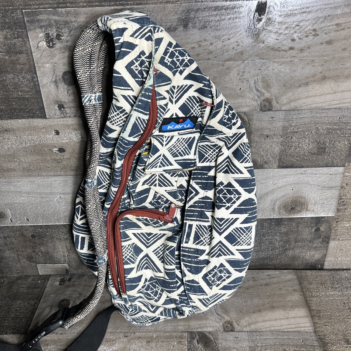 Kavu Rope VTG Bag Red White Ikat Geometric Canvas Sling Backpack Adjust Strap 923_SUNRAYS_L1_2x3_d697f349-  main image 2