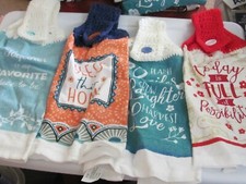 4 CROCHETED TOP HANGING KITCHEN TOWELS SMILES, POSSIBILITIES,BLESS,TOGETHER