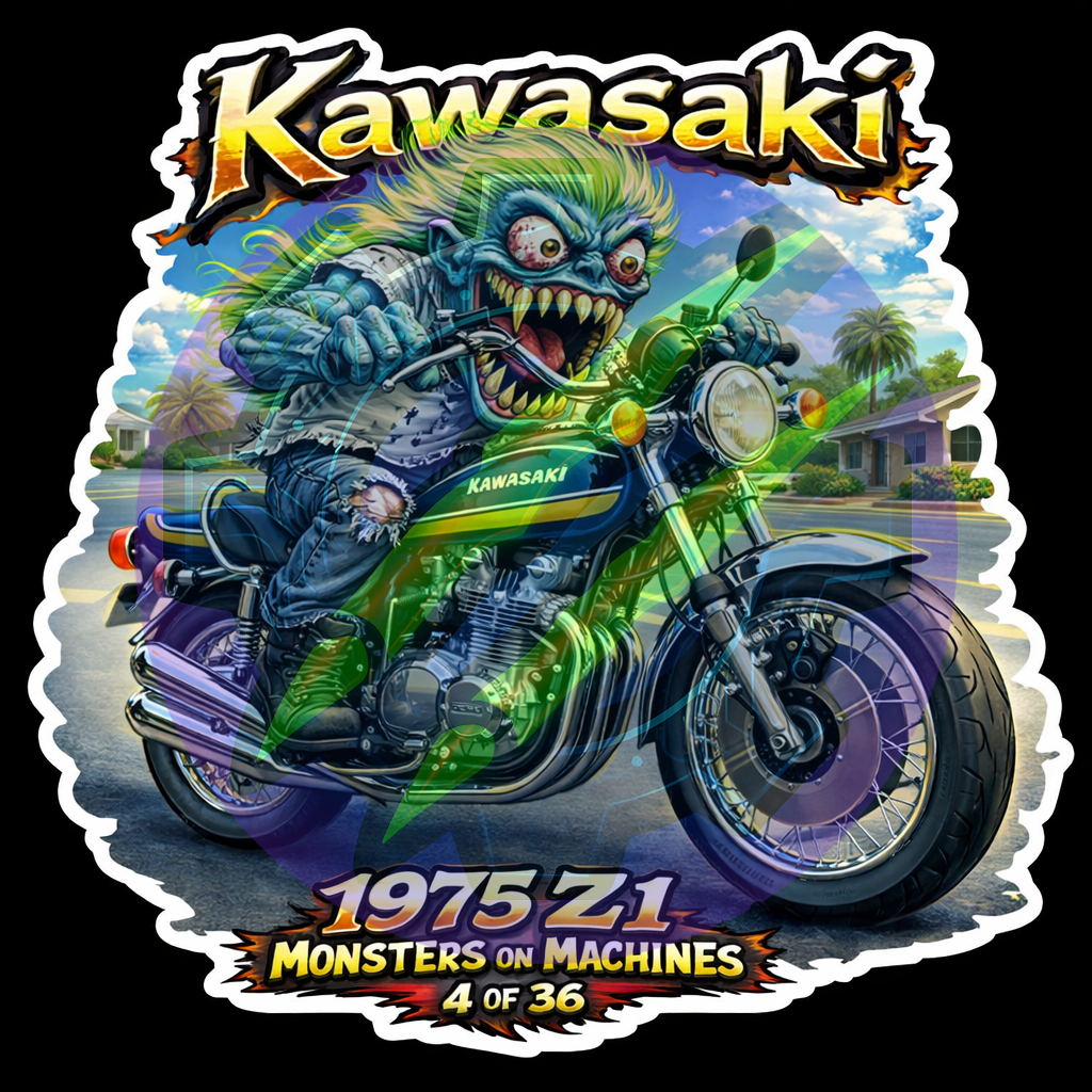 1975 Kawasaki Z1 Die Cut Vinyl Sticker Monsters on Machines Series 4 of ...