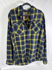 Dixxon Aim High Flannel Shirt Mens Large Blue Yellow Plaid Air Force Long Sleeve