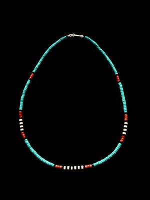 Native American Turquoise & Orange Coral Heishi Necklace