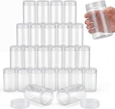 24 Pieces Empty Clear Plastic Jars with Lids Round Storage Containers Wide Mouth