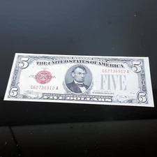 1928-D $5 Red Seal Legal Tender Note G/A Block Lincoln US Currency AU+++ 💵