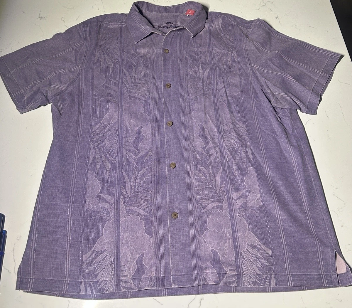 Men’s Tommy Bahama Hawaiian Shirt 100% Silk Size 2XL/TTG Hibiscus Border Big Man