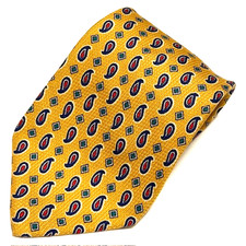 Vintage Burberrys of London Tie Yellow Foulard Paisley Old Money Classic Luxury