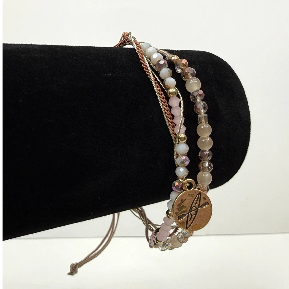 Браслет с брелоками из розового кварцевого стекла с бисером укладка многослойный богемный регулируемый ремешок - Изображение 2 из 4