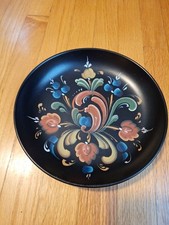 Norwegian Hand Painted Folk Art Wood Plate Vintage Norway Scandinavia Fair Isle