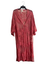 Forgotten Grace Small/Med Sheer Mesh Lace Floral Duster Coverup Long Cardigan