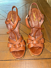 YVES SAINT LAURENT YSL Tribute Brown and nude sandals heels shoes 38 Excellent