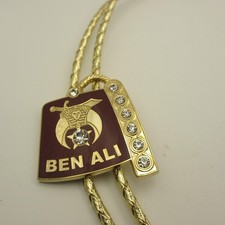 Vintage Shriners Bolo Tie Masonic Ben Ali 2004 Gold Tone Braided Cord
