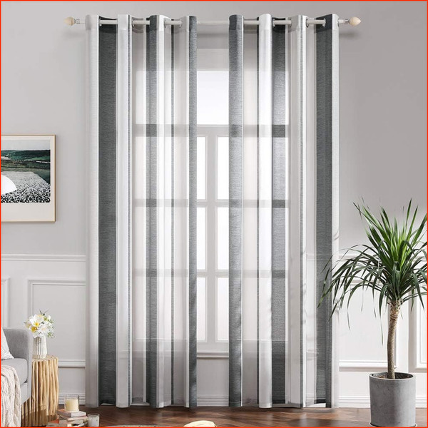 Gardinen Transparent Gestreift Mit ÖSen 2Er Set 140X260 Cm Wohnzimmer-image